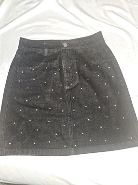 Pink Lily Black Denim Mini Skirt with Stud Details